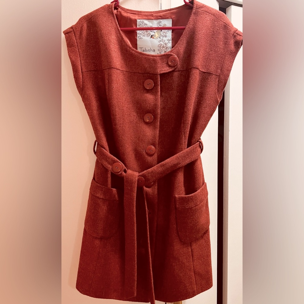 Anthropologie Tabitha Rust Orange Wool Blend Dress Coat Tunic XL/ 14